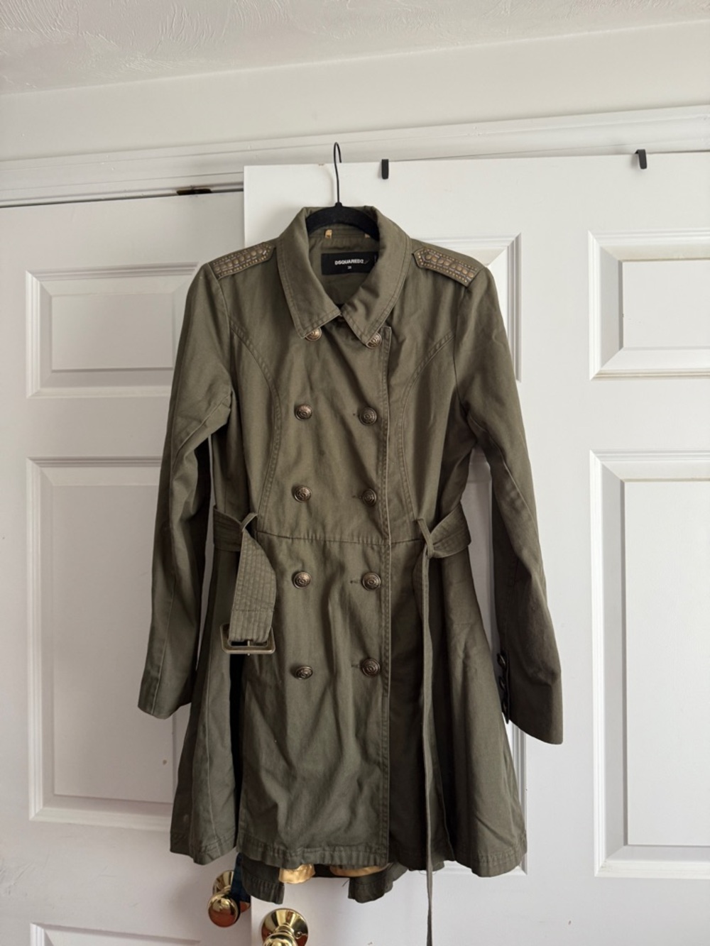 DSQUARED2 Olive Green Double-Breasted Trench Coat